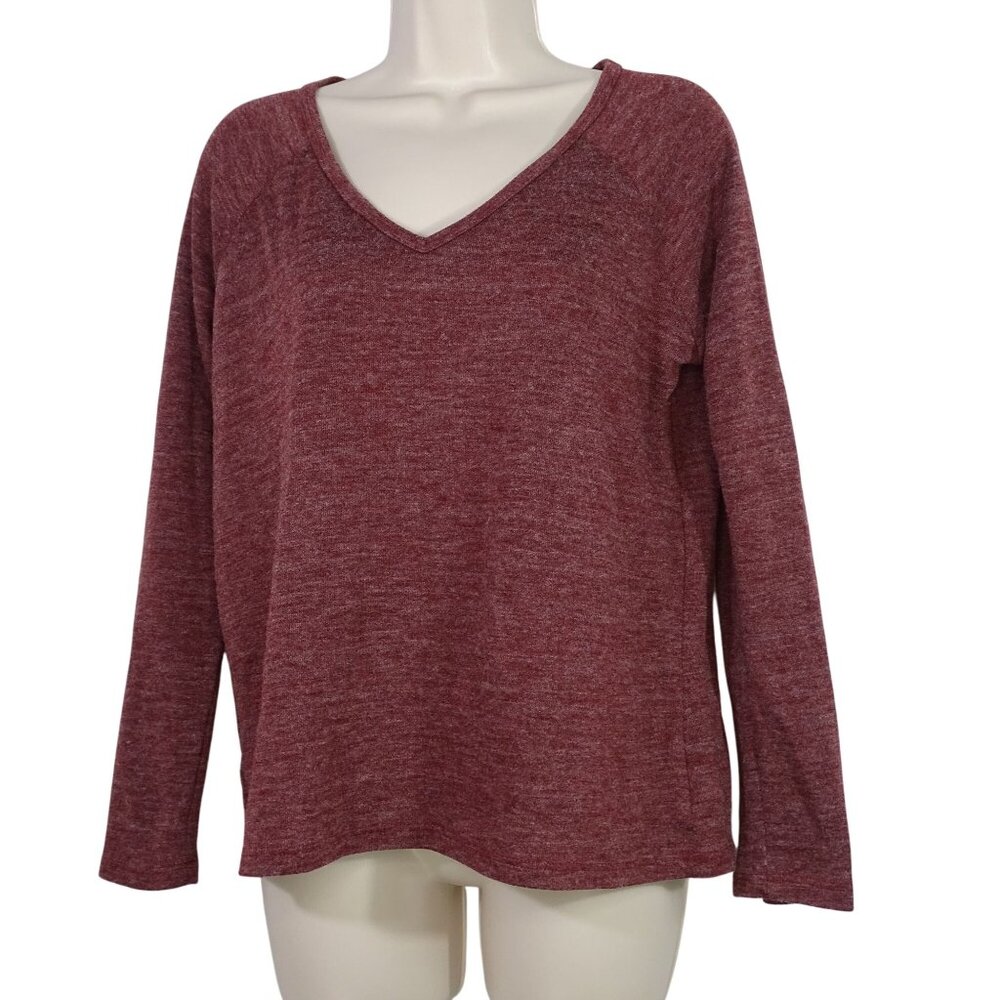 Everly V-Neck Knit Top Women Size M Heather Maroon Red Long Sleeve